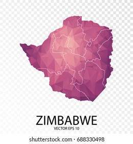 Transparent - High Detailed Low Poly Purple Map of Zimbabwe. Vector illustration eps 10.