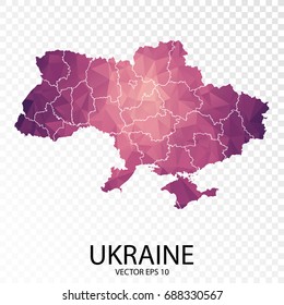 Transparent - High Detailed Low Poly Purple Map of Ukraine. Vector illustration eps 10.