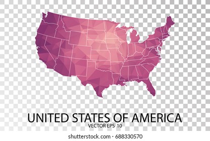 Transparent - High Detailed Low Poly Purple Map of United States of America. Vector illustration eps 10.