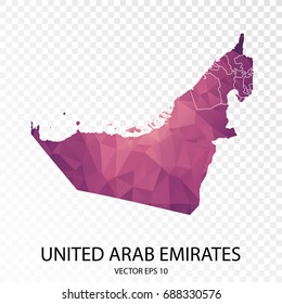 Transparent - High Detailed Low Poly Purple Map of United Arab Emirates. Vector illustration eps 10.