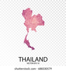 Transparent - High Detailed Low Poly Purple Map of Thailand. Vector illustration eps 10.