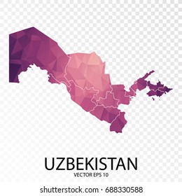 Transparent - High Detailed Low Poly Purple Map of Uzbekistan. Vector illustration eps 10.
