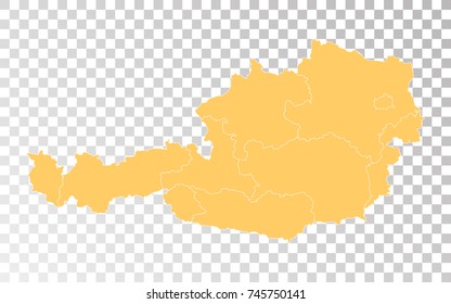 Transparent - High Detailed Orange Map of Austria. Vector illustration eps 10.