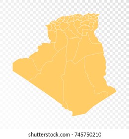 Transparent - High Detailed Orange Map of Algeria. Vector illustration eps 10.