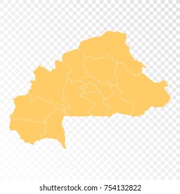 Transparent - High Detailed Orange Map of Burkina Faso. Vector illustration eps 10.