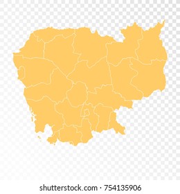 Transparent - High Detailed Orange Map of Cambodia. Vector illustration eps 10.