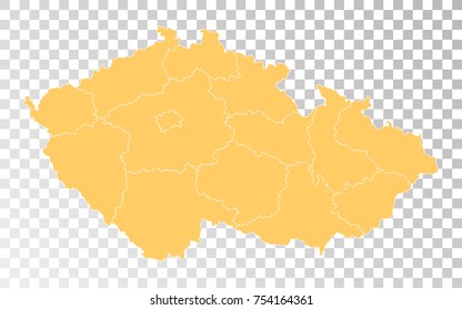 Transparent - High Detailed Orange Map of Czech Republic. Vector illustration eps 10.