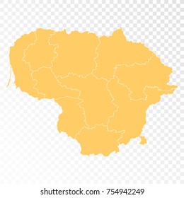 Transparent - High Detailed Orange Map of Lithuania. Vector illustration eps 10.