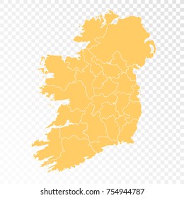Transparent - High Detailed Orange Map of Ireland. Vector illustration eps 10.