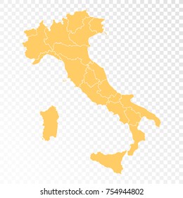 Transparent - High Detailed Orange Map of Italy. Vector illustration eps 10.
