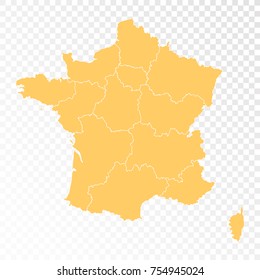 Transparent - High Detailed Orange Map of France. Vector illustration eps 10.