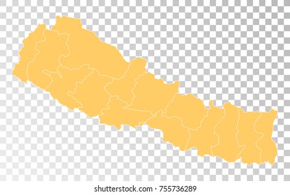 Transparent - High Detailed Orange Map of Nepal. Vector illustration eps 10.