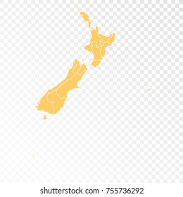 Transparent - High Detailed Orange Map of New Zealand. Vector illustration eps 10.