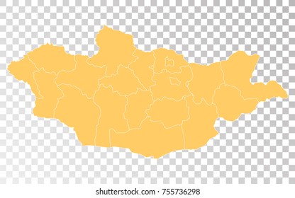 Transparent - High Detailed Orange Map of Mongolia. Vector illustration eps 10.