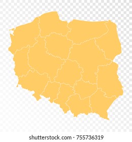 Transparent - High Detailed Orange Map of Poland. Vector illustration eps 10.