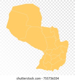 Transparent - High Detailed Orange Map of Paraguay. Vector illustration eps 10.