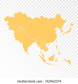 Transparent - High Detailed Orange Map of Asia. Vector illustration eps 10.
