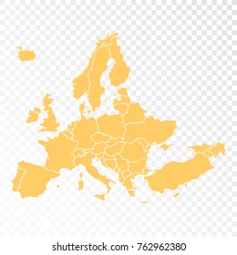 Transparent - High Detailed Orange Map of Europe. Vector illustration eps 10.
