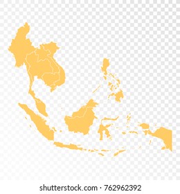 Transparent - High Detailed Orange Map of Southeast Asia. Vector illustration eps 10.
