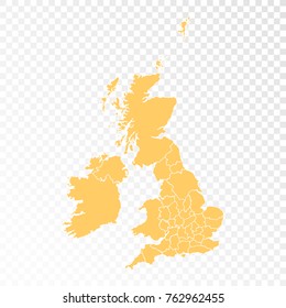 Transparent - High Detailed Orange Map of United Kingdom. Vector illustration eps 10.
