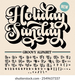 Transparent Holiday Sunday script Groove Retro Vintage Display Bold Font alphabet