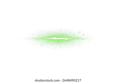 Transparent horizontal green light beam with radiant shine and soft flare glow. Ideal for futuristic UI overlays, sci-fi energy streaks, visual effects, HUD elements, or digital presentation highlight