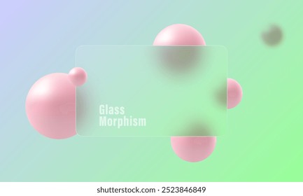 Transparent horizontal presentation screen with glass overlay effect on gradient spheres in glass morphism style.