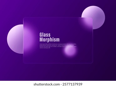 Transparent horizontal presentation screen with glass overlay effect on gradient spheres