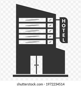 Transparent hotel icon png, vector illustration of an hotel in dark color and transparent background(png).