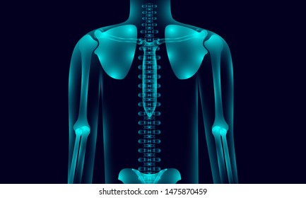 Transparent Human Body Anatomy Background Lighting With Hand Shoulder Hip Chest Backbone, Xray Tone Style. Vector Illustration Eps10