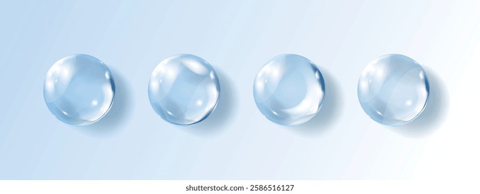 Transparent hyaluronic acid bubbles. Clear collagen drops. Cosmetic serum. Skin care product. Vector illustration