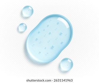 Transparent hydrating gel droplet. Liquid drops, serum, gel or collagen texture. Skin care cosmetic hydration spots. Vector illustration