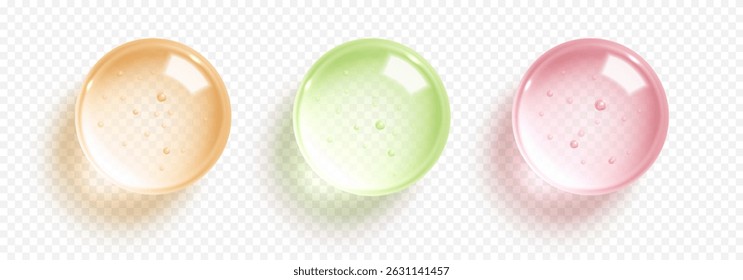Gel hidratante transparente gotas. Gotas líquidas, textura de soro, gel ou colágeno. Manchas de hidratação cosmética para cuidados com a pele. Ilustração vetorial