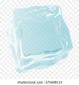 Transparent ice cube in blue color. Vector
