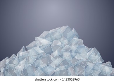 Transparent ice heap. Vector illustration. Dark background.