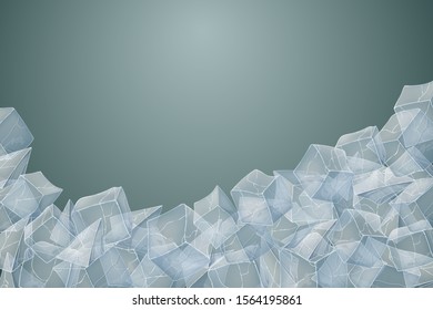 Transparent ice heap. Vector illustration. Dark background.