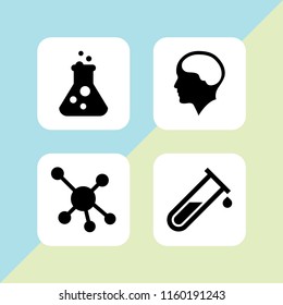 transparent icon. 4 transparent set with molecule, brain inside human head, test tube and flask vector icons for web and mobile app