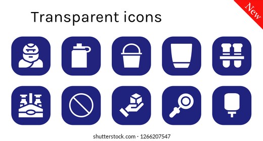  transparent icon set. 10 filled transparent icons. Simple modern icons about  - Troglodyte, Isotonic, Cube, Glass, Test tubes, Beer bottle, Forbbiden, Magnifying glass, Water dispenser