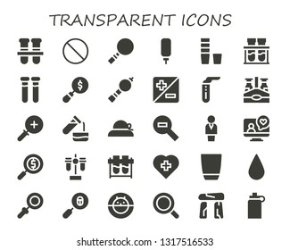 transparent icon set. 30 filled transparent icons.  Simple modern icons about  - Test tubes, Forbbiden, Magnifying glass, Water dispenser, Glass, Chemical, Bladder pipe, Zoom