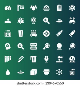 transparent icon set. Collection of 36 filled transparent icons included Beaker, Cube, Jar, Pamela, Blur, Magic ball, Test tube, Glass, Panpipe, Magnifying glass, Crystal ball