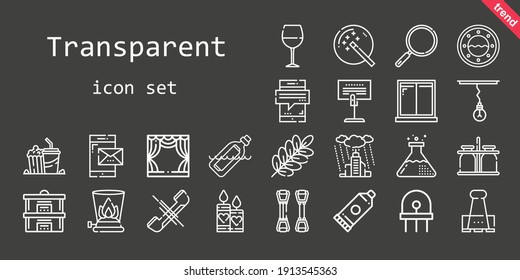 transparent icon set. line icon style. transparent related icons such as rain, wine glass, loupe, smartphone, glue, popcorn, paper clip, lamp, candles, holder, bottle, branch, chest expander, stage