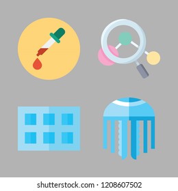 transparent icon set. vector set about jellyfish, ice cube tray, magnifying glass and pipette icons set.