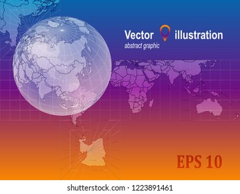 Transparent image of the globe. World map in the background