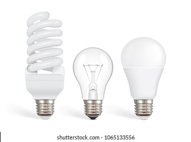 transparent incandescent bulb, fluorescent and led bulb vector