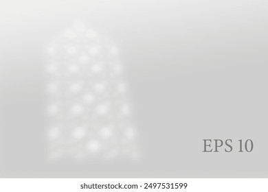 Transparent islamic window shadow. Abstract Arabesque shadow background with traditional ornament Ramadan muslim design. Light effect overlay. Mesh grid. Photo realistic vector illustration.