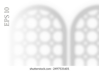 Transparent islamic window shadow. Abstract Arabesque shadow background with traditional ornament Ramadan muslim design. Light effect overlay. Mesh grid. Photo realistic vector illustration.