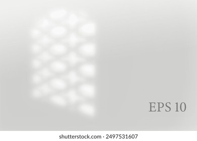 Transparent islamic window shadow. Abstract Arabesque shadow background with traditional ornament Ramadan muslim design. Light effect overlay. Mesh grid. Photo realistic vector illustration.