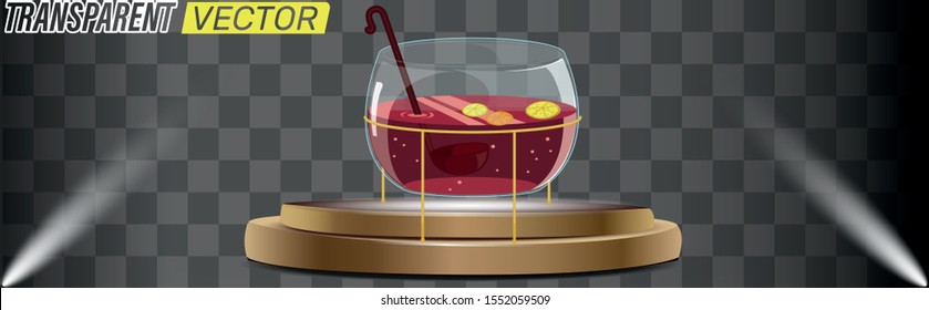 Transparent Isolated Punch Bowl With CO2, Ladle And Lemon Slices.