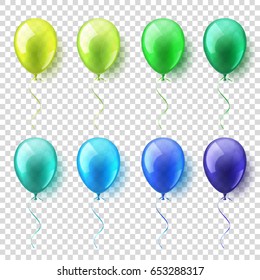 Transparent Isolated Realistic Colorful Glossy Flying Air Balloons set. Birthday party. Ribbon.Celebration. Wedding or Anniversary.Vector Illustration.