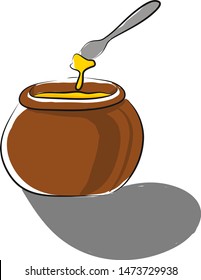 Um frasco transparente com um mel no interior, vetor, desenho a cores ou ilustração.